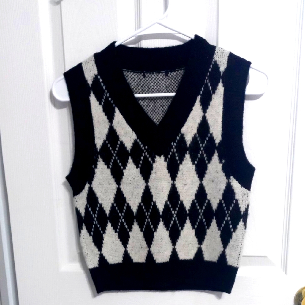 Black and White Argyle Sweater Vest